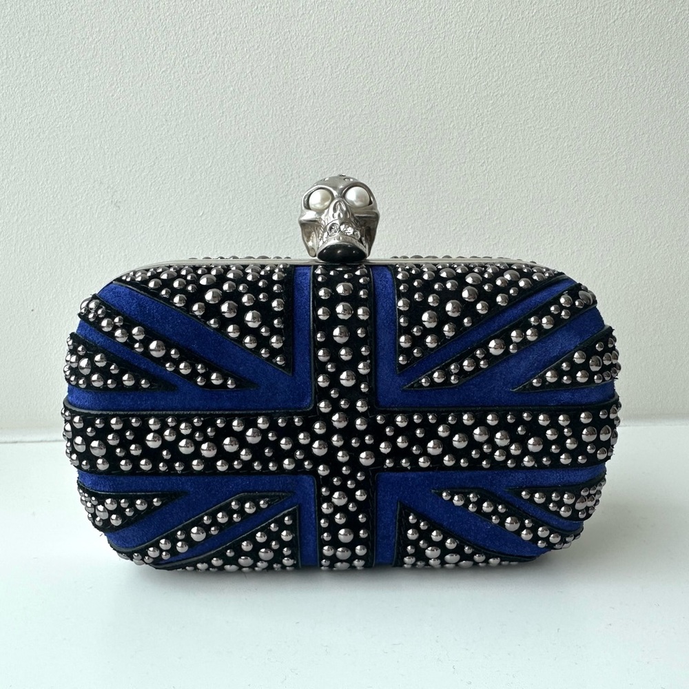 Alexander McQueen Studded Suede Brittania Skull Clutch